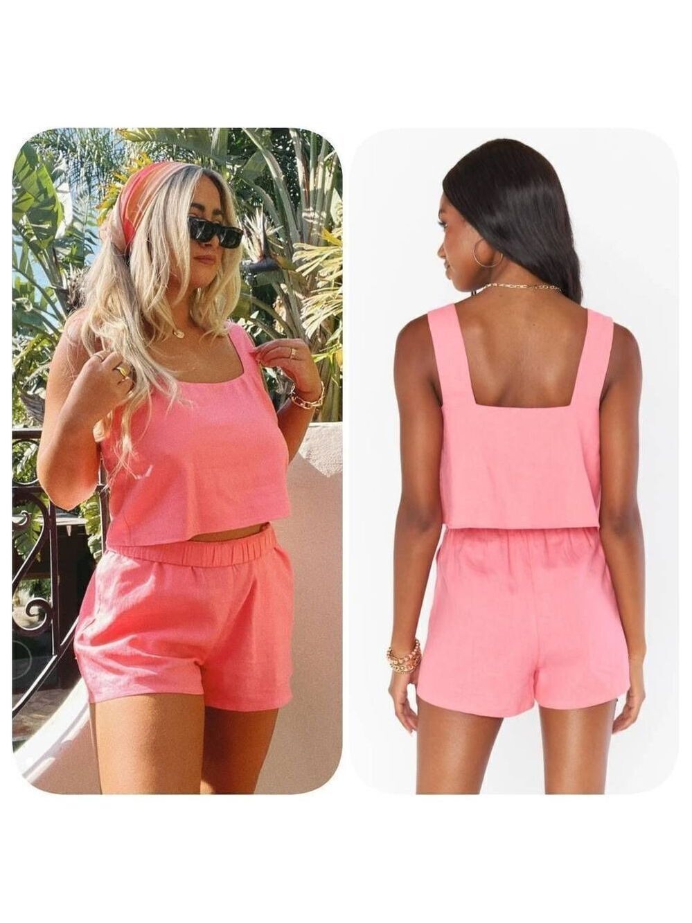 Show Me Your MuMu Tara Linen Crop Top XS Flamingo Pink NWOT